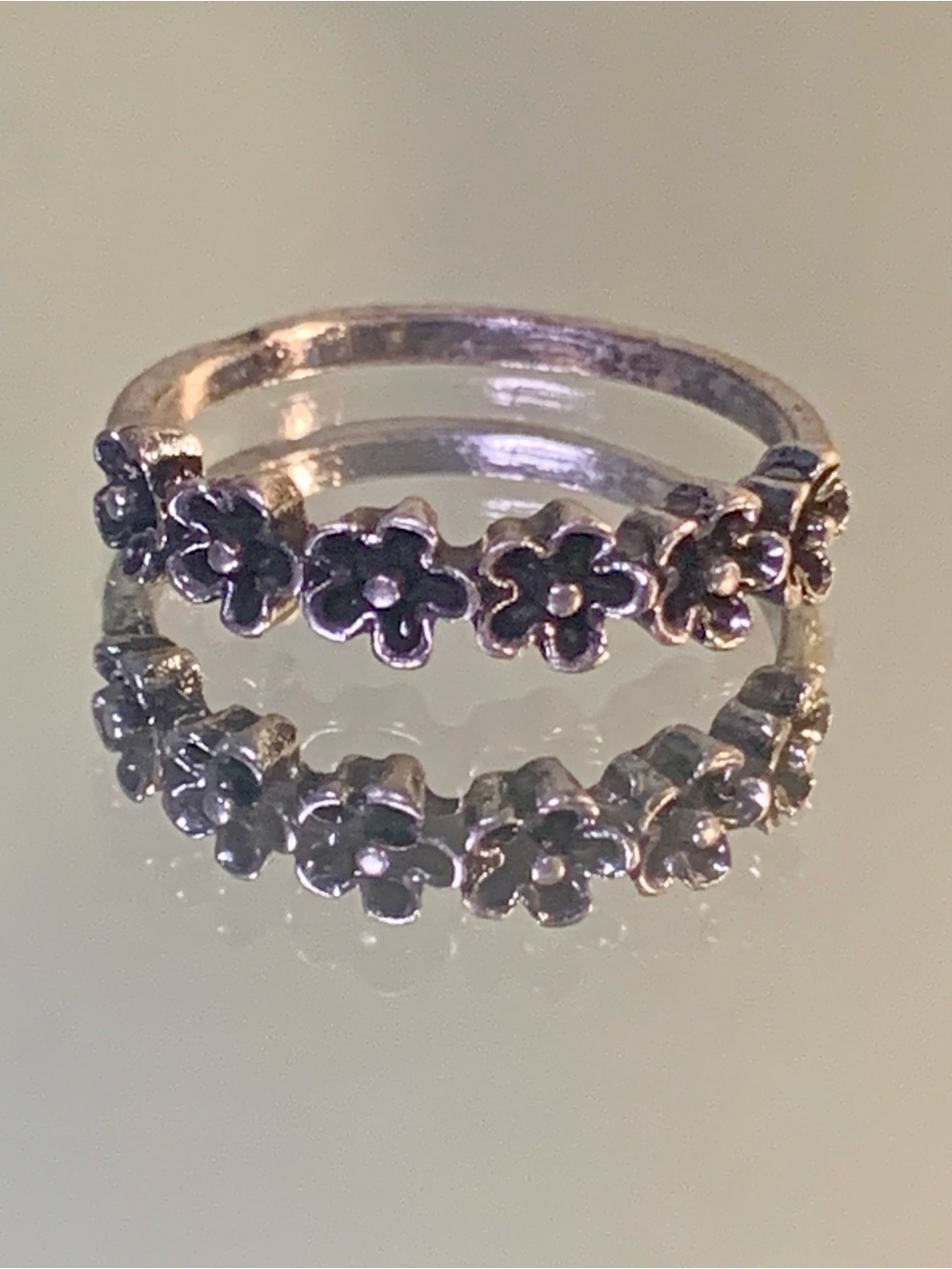 Sterling Silver Floral Band Ring - Silver Flower Stackable Ring